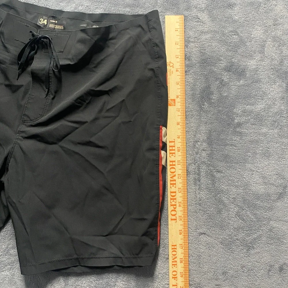 Hurley Phantom Board Shorts Mens 34 Black Striped Performance Swim Trunks Zipper